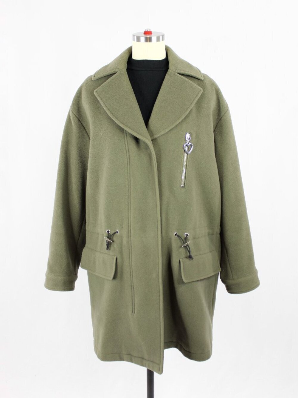 LOVE MOSCHINO Olive Green Felted Wool Car Coat, Size 2